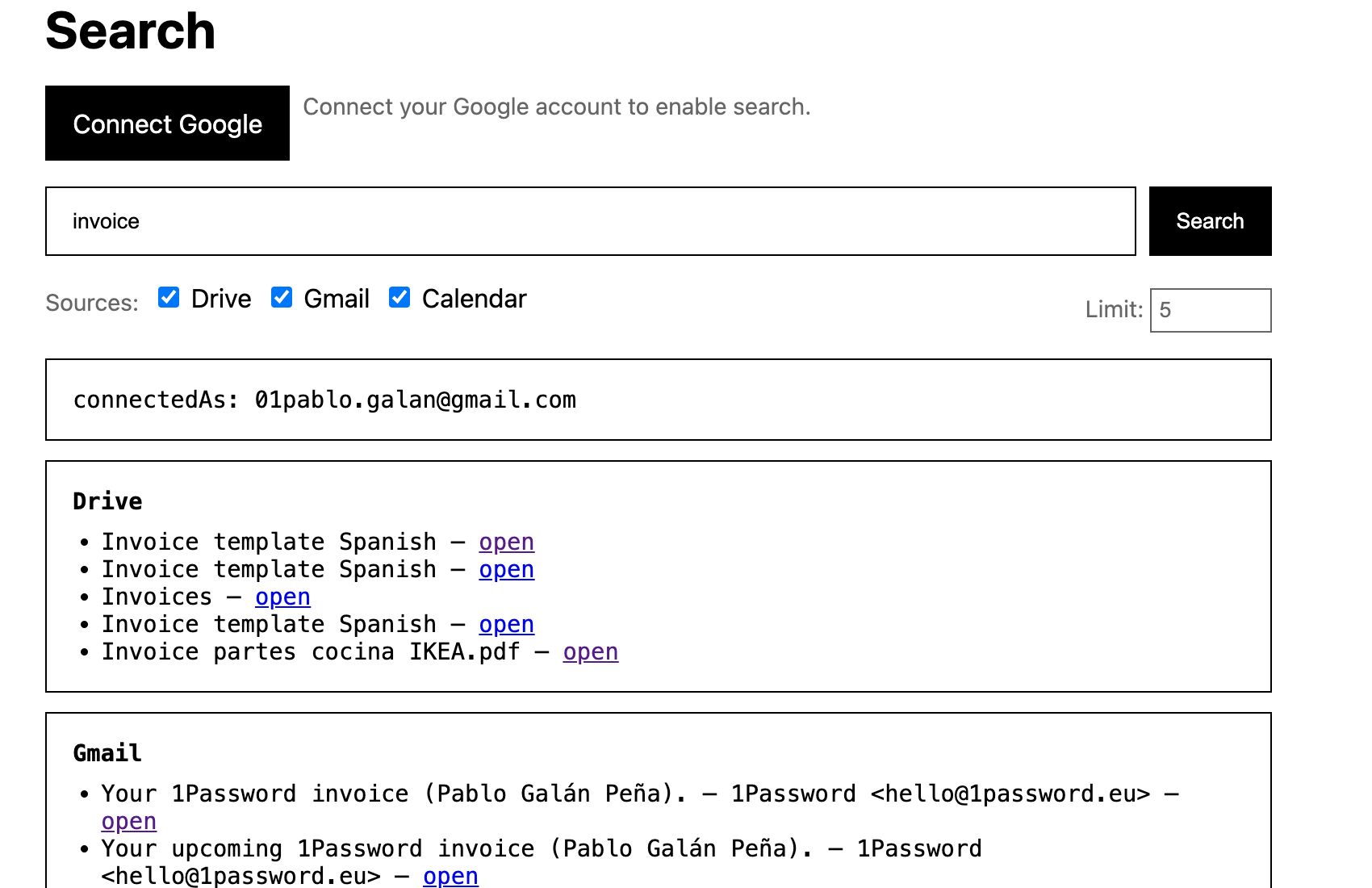 Unified results across Drive and Gmail