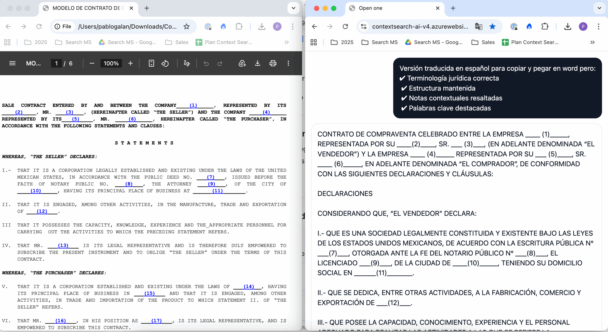 Traducción profesional de contrato de compraventa inglés a español con IA